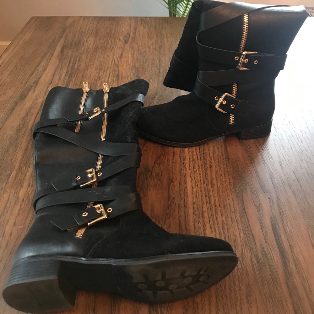 Just Fab Cecily Buckled Black Boots